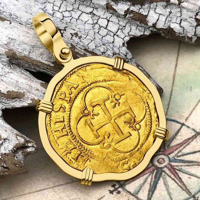 Pirate Era 1560 22K Gold One Escudo - the Legendary Doubloon - 18K Gold Pendant