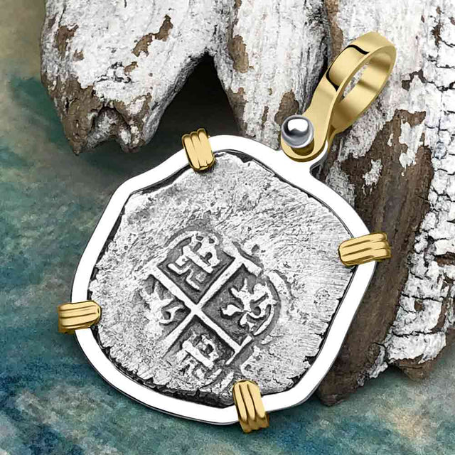 1665 Consolacion Shipwreck Pirate Era Spanish 1 Reale Piece of Eight 14K Gold & Sterling Silver Pendant
