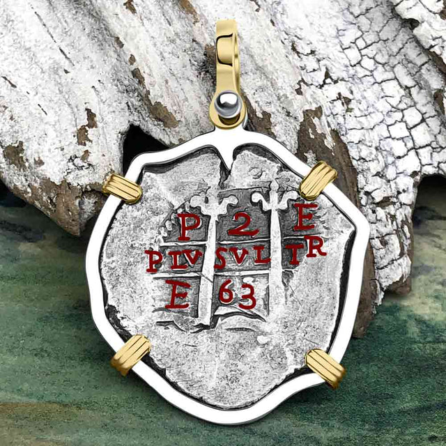 1663 Consolacion Shipwreck Pirate Era Spanish 2 Reale Piece of Eight 14K Gold & Sterling Silver Pendant | Artifact #4541