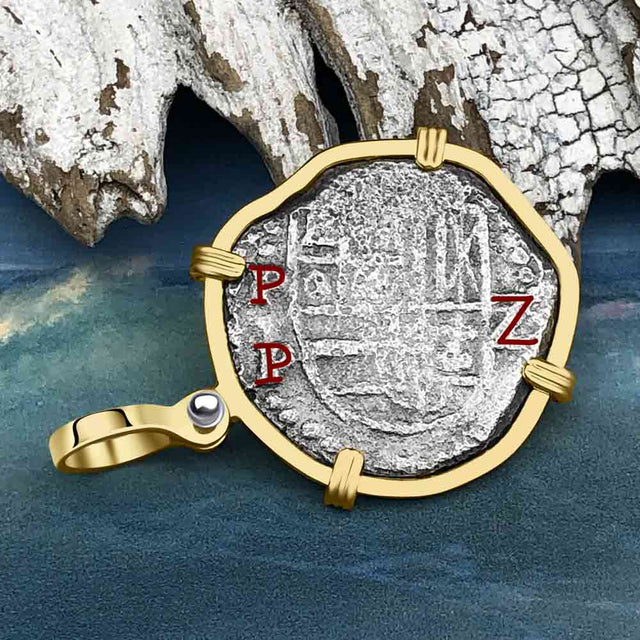 Concepcion Shipwreck 2 Reale Silver Piece of 8 14K Gold Pendant
