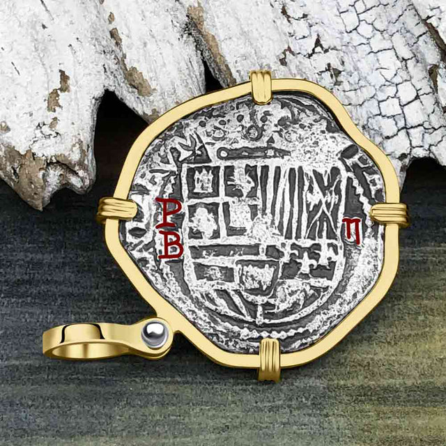 Concepcion Shipwreck 2 Reale Silver Piece of 8 14K Gold Pendant