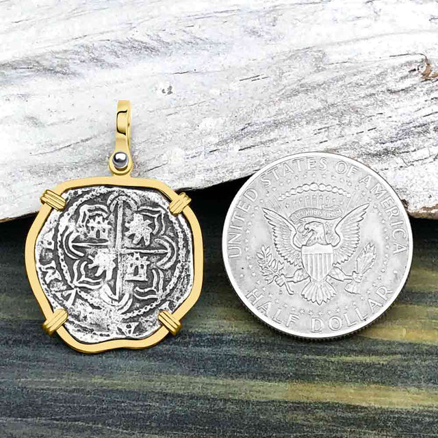 Concepcion Shipwreck 2 Reale Silver Piece of 8 14K Gold Pendant