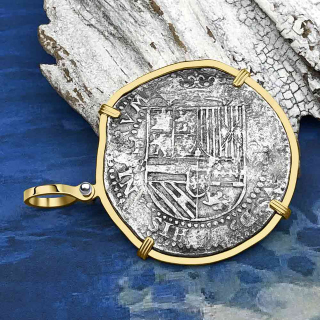 Rare Concepcion Shipwreck 8 Reale Silver Piece of 8 14K Gold Pendant