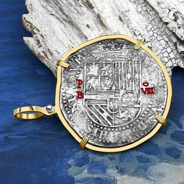 Rare Concepcion Shipwreck 8 Reale Silver Piece of 8 14K Gold Pendant