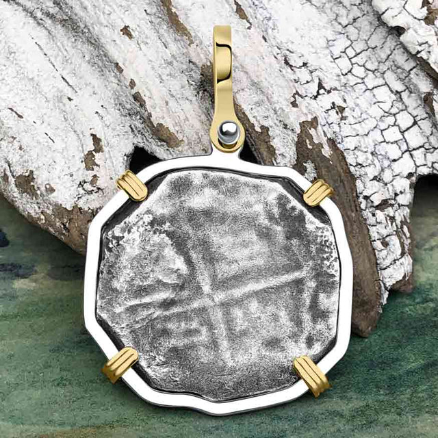 Sao Jose 4 Reale Circa 1615 Shipwreck Coin 14K Gold and Sterling Silver Pendant
