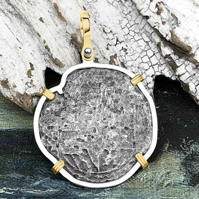 Sao Jose 4 Reale Circa 1598 Pirate Era Shipwreck Coin 14K Gold & Sterling Silver Pendant