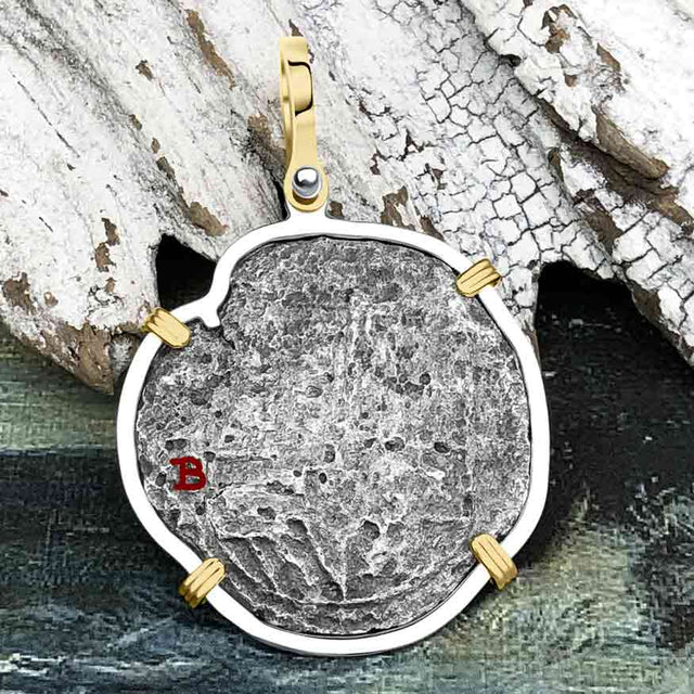 Sao Jose 4 Reale Circa 1598 Pirate Era Shipwreck Coin 14K Gold & Sterling Silver Pendant