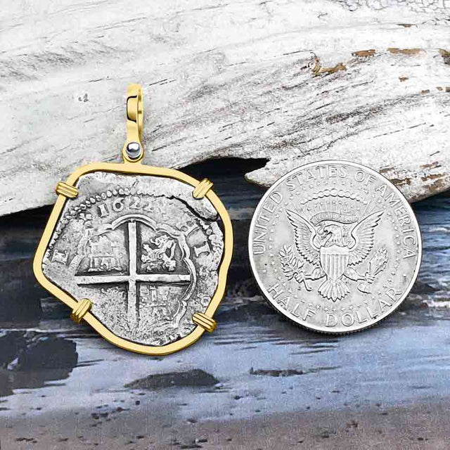 Sao Jose 4 Reale RARE DATED 1622 Shipwreck Coin 14K Gold Pendant