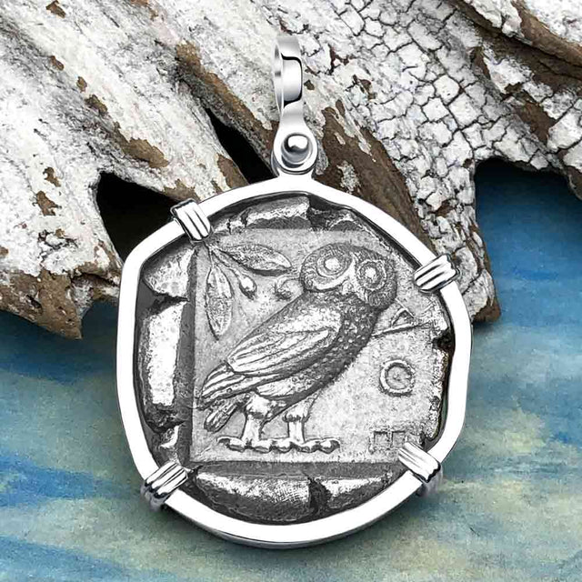 Ancient Greek Athena and the Owl Silver Tetradrachm circa 450 BC Sterling Silver Pendant