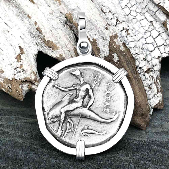 Ancient Greek Dolphin Rider “Boy on the Dolphin” Silver Nomos Sterling Silver Pendant