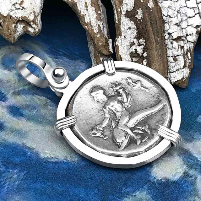 Ancient Greek Dolphin Rider “Boy on the Dolphin” Silver Nomos Sterling Silver Pendant