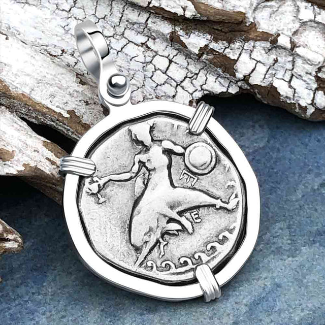 Ancient Greek Dolphin Rider “Boy on the Dolphin” Silver Nomos Sterling Silver Pendant
