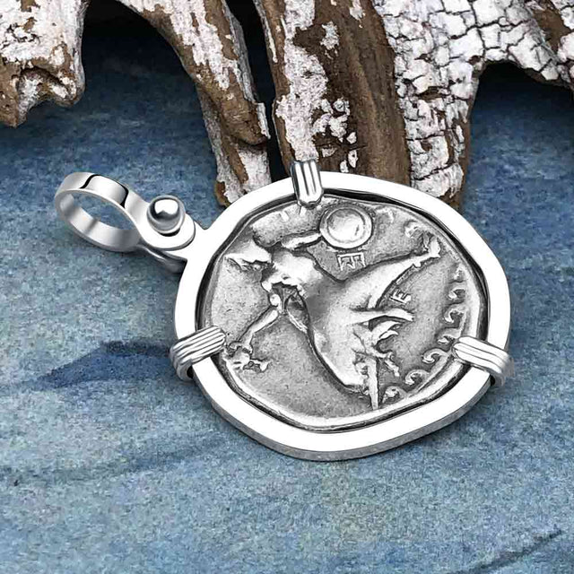 Ancient Greek Dolphin Rider “Boy on the Dolphin” Silver Nomos Sterling Silver Pendant