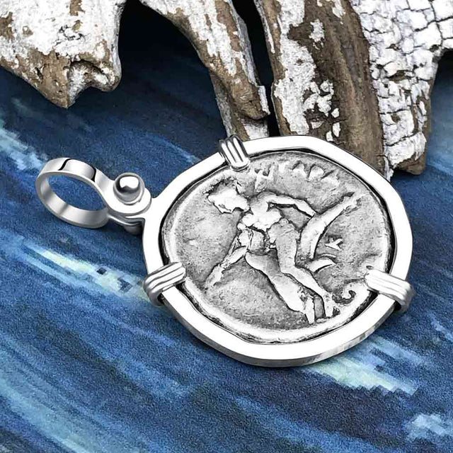 Ancient Greek Dolphin Rider “Boy on the Dolphin” Silver Nomos Sterling Silver Pendant