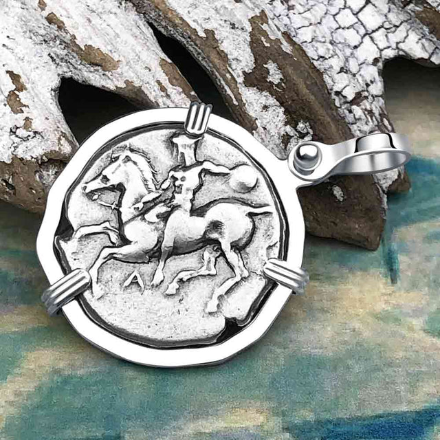 Ancient Greek Dolphin Rider “Boy on the Dolphin” Silver Nomos Sterling Silver Pendant | Artifact #4591
