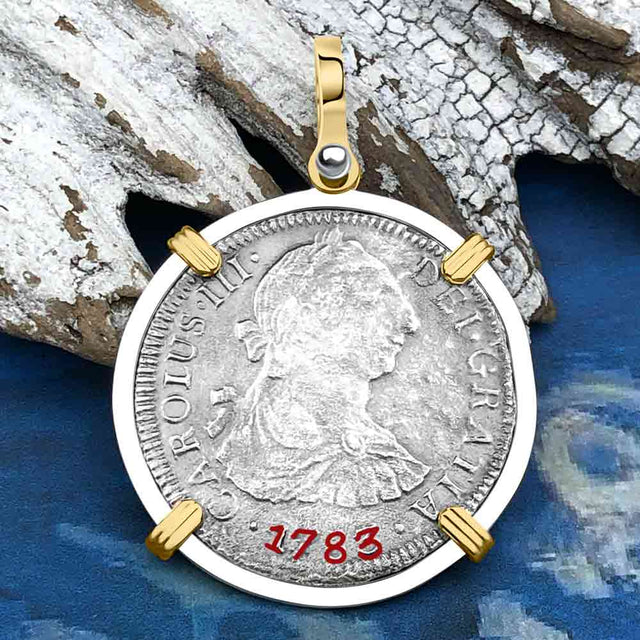 El Cazador Shipwreck 1783 2 Reale Piece of 8 14K Gold & Silver Treasure Coin Pendant