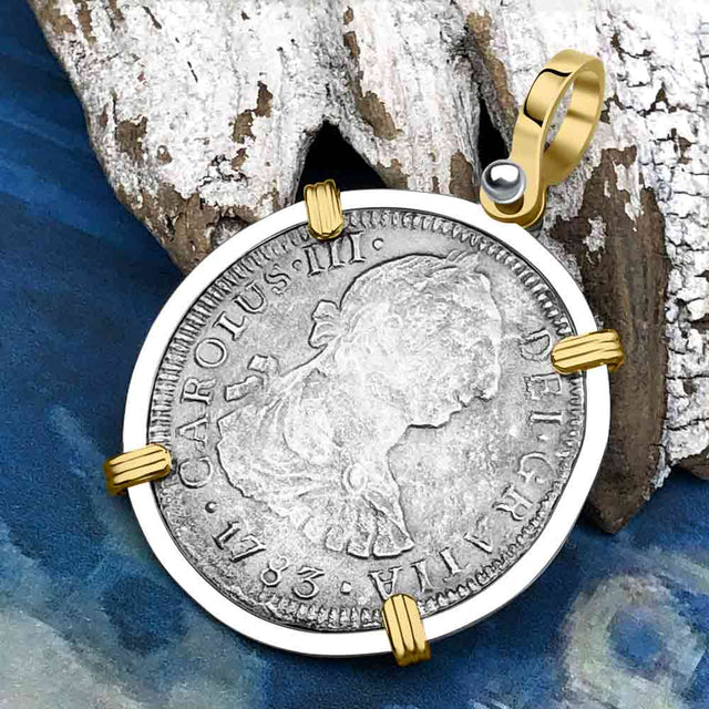 El Cazador Shipwreck 1783 2 Reale Piece of 8 14K Gold & Silver Treasure Coin Pendant