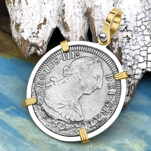 El Cazador Shipwreck 1783 2 Reale Piece of 8 14K Gold & Silver Treasure Coin Pendant