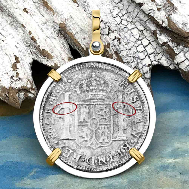 El Cazador Shipwreck 1783 2 Reale Piece of 8 14K Gold & Silver Treasure Coin Pendant