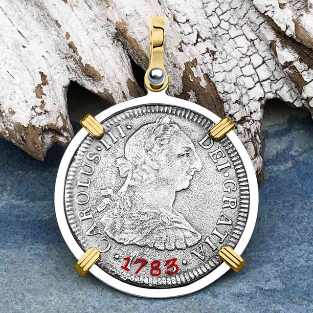 El Cazador Shipwreck 1783 2 Reale Piece of 8 14K Gold & Silver Treasure Coin Pendant