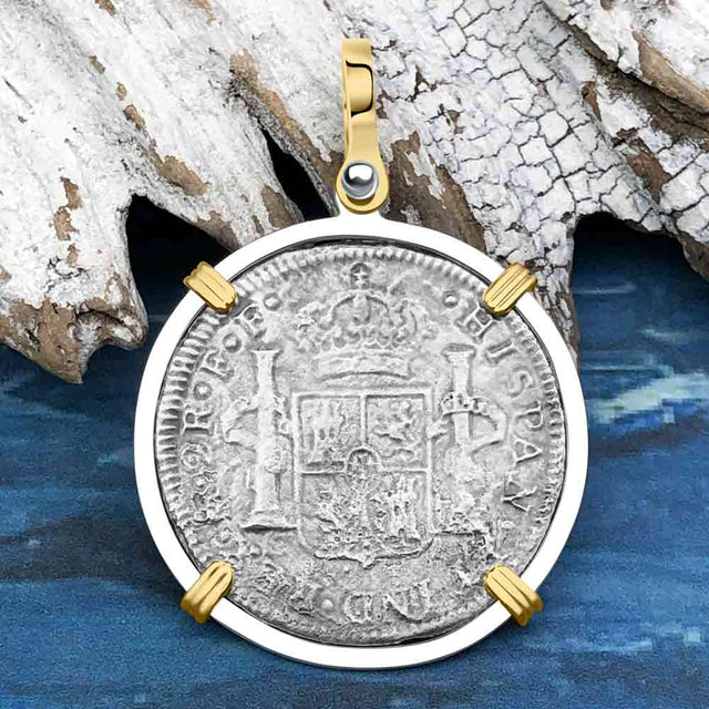 El Cazador Shipwreck 1783 2 Reale Piece of 8 14K Gold & Silver Treasure Coin Pendant