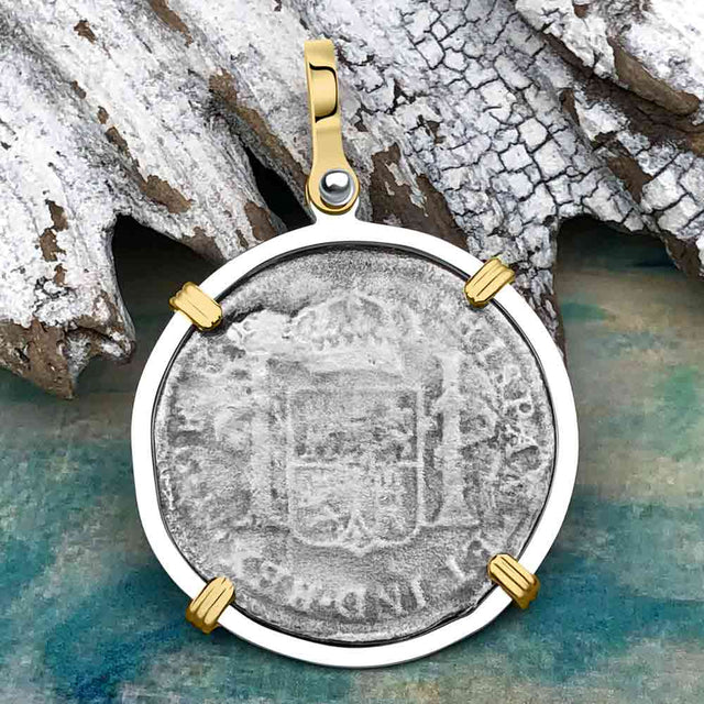 El Cazador Shipwreck 1783 2 Reale Piece of 8 14K Gold & Silver Treasure Coin Pendant