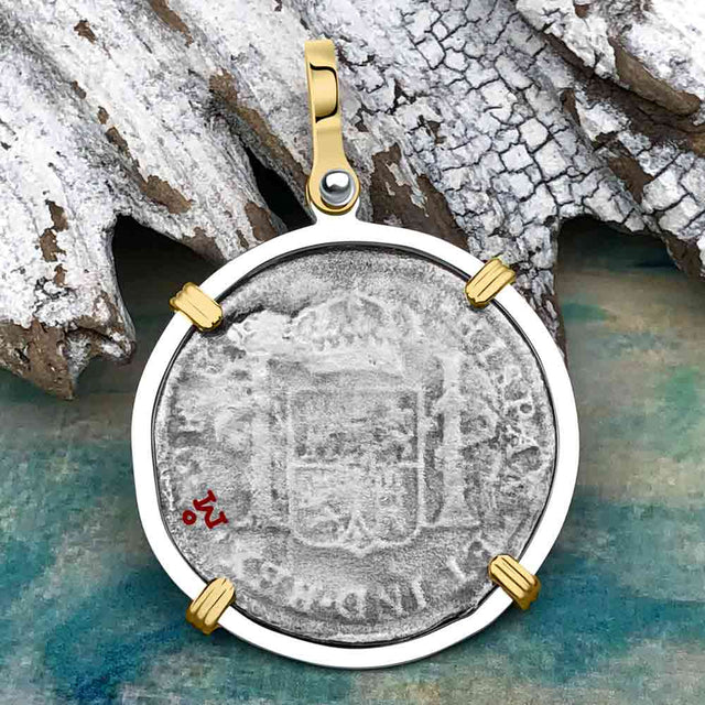 El Cazador Shipwreck 1783 2 Reale Piece of 8 14K Gold & Silver Treasure Coin Pendant