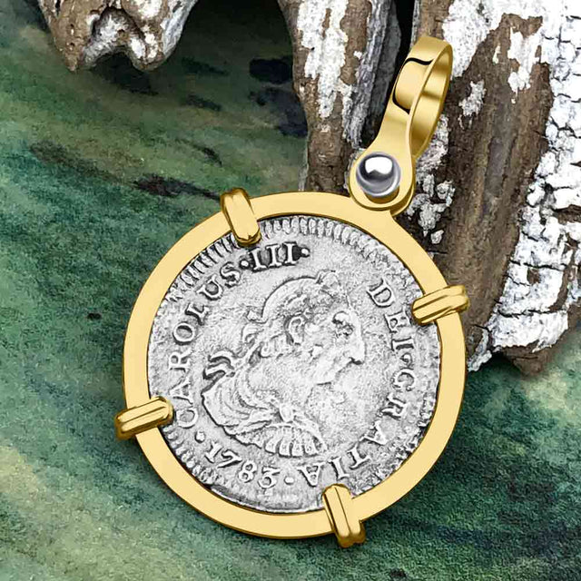 El Cazador Shipwreck 1783 1/2 Reale Piece of 8 14K Gold Pendant
