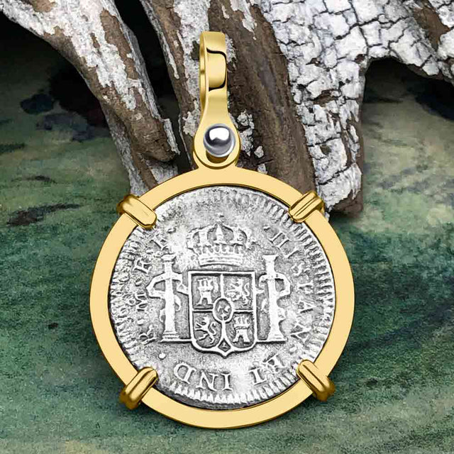 El Cazador Shipwreck 1783 1/2 Reale Piece of 8 14K Gold Pendant