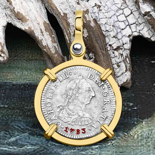 El Cazador Shipwreck 1783 1/2 Reale Piece of 8 14K Gold Pendant