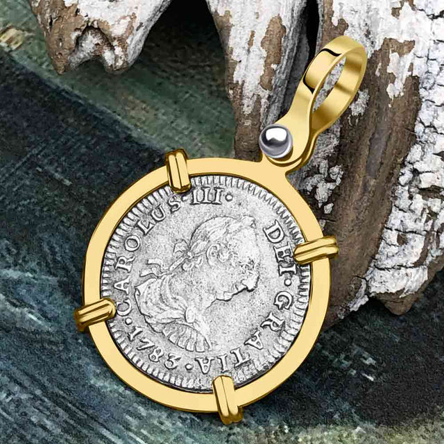 El Cazador Shipwreck 1783 1/2 Reale Piece of 8 14K Gold Pendant