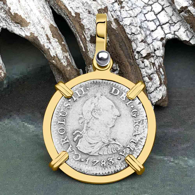 El Cazador Shipwreck 1783 1/2 Reale Piece of 8 14K Gold Pendant