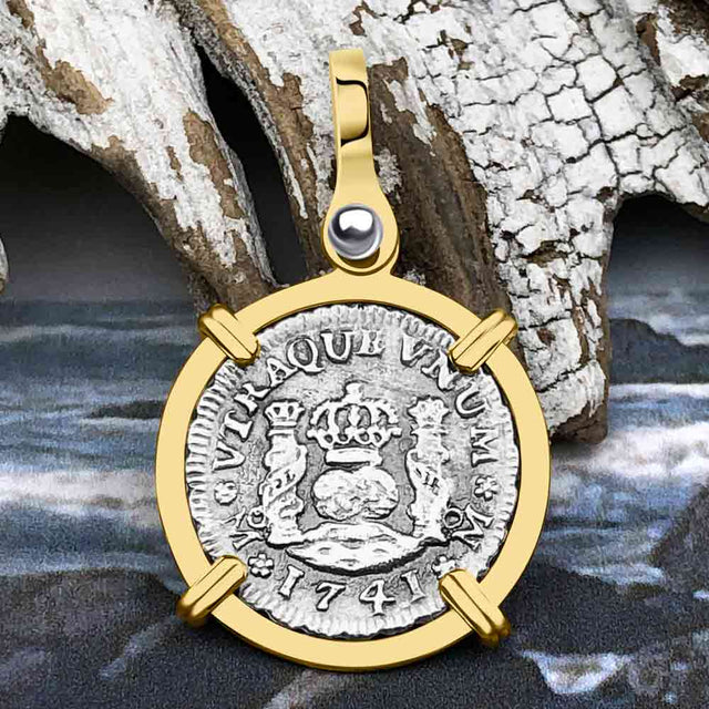 El Cazador Shipwreck 1741 RARE Pillar Dollar 1/2 Reale Piece of 8 14K Gold Pendant