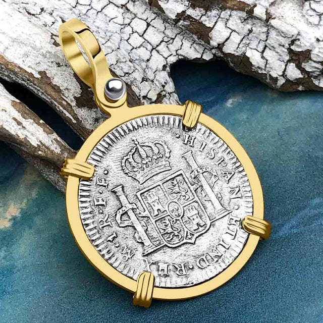 El Cazador Shipwreck 1783 1 Reale Piece of 8 14K Gold Pendant