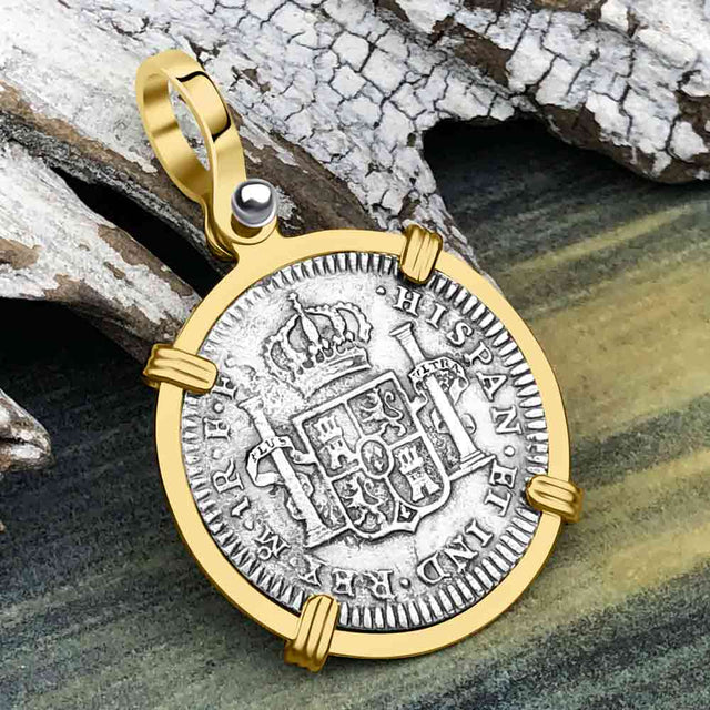 El Cazador Shipwreck 1783 1 Reale Piece of 8 14K Gold Pendant
