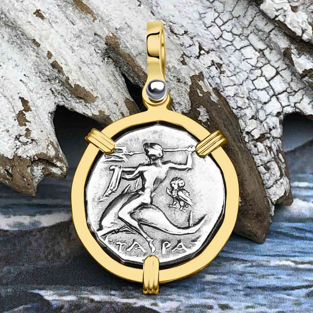 Ancient Greek Dolphin Rider “Boy on the Dolphin” Silver Nomos 14K Gold Pendant