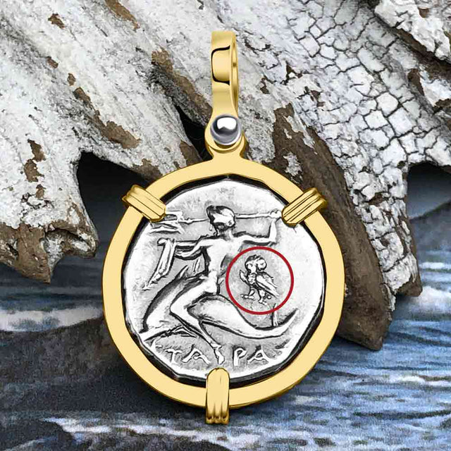 Ancient Greek Dolphin Rider “Boy on the Dolphin” Silver Nomos 14K Gold Pendant