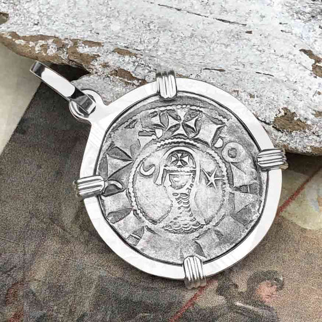 Templar Knights Era Antioch Crusader Medieval Silver Denier Helmet Head Coin of the Crusades Sterling Silver Pendant