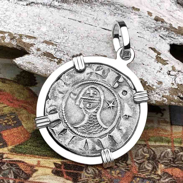 Templar Knights Era Antioch Crusader Medieval Silver Denier Helmet Head Coin of the Crusades Sterling Silver Pendant
