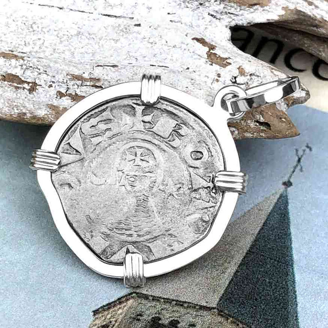 Templar Knights Era Antioch Crusader Medieval Silver Denier Helmet Head Coin of the Crusades Sterling Silver Pendant