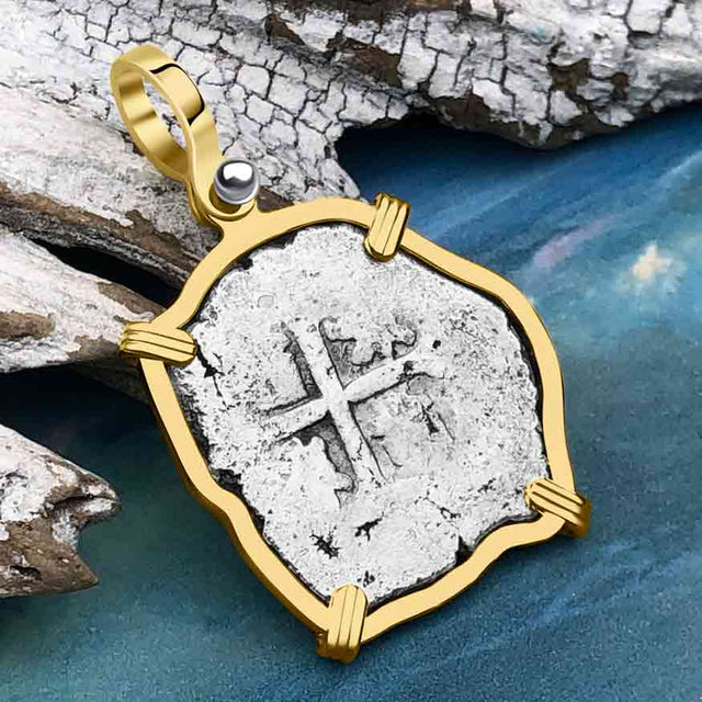 1715 Fleet Shipwreck Pirate Era Spanish 2 Reale "Piece of 8" 14K Gold Pendant