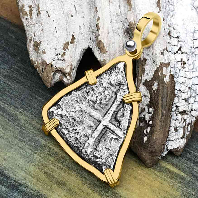 1715 Fleet Shipwreck Pirate Era Spanish 2 Reale "Piece of 8" 14K Gold Pendant