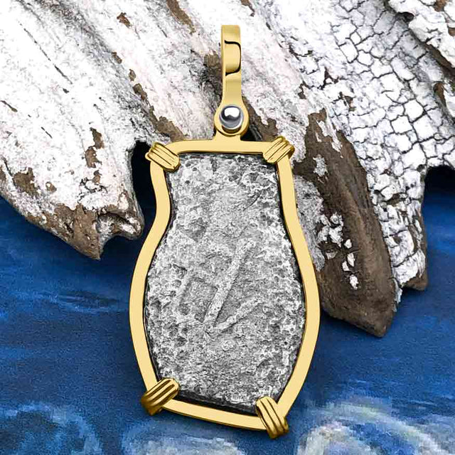 1715 Fleet Shipwreck Pirate Era Spanish 2 Reale "Piece of 8" 14K Gold Pendant