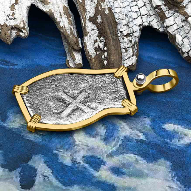 1715 Fleet Shipwreck Pirate Era Spanish 2 Reale "Piece of 8" 14K Gold Pendant
