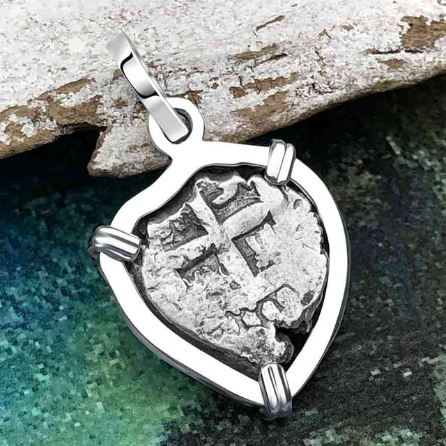 Heart Shaped 1750s Rimac River "Good Luck" Spanish 1/2 Reale "Piece of Eight" Sterling Silver Pendant