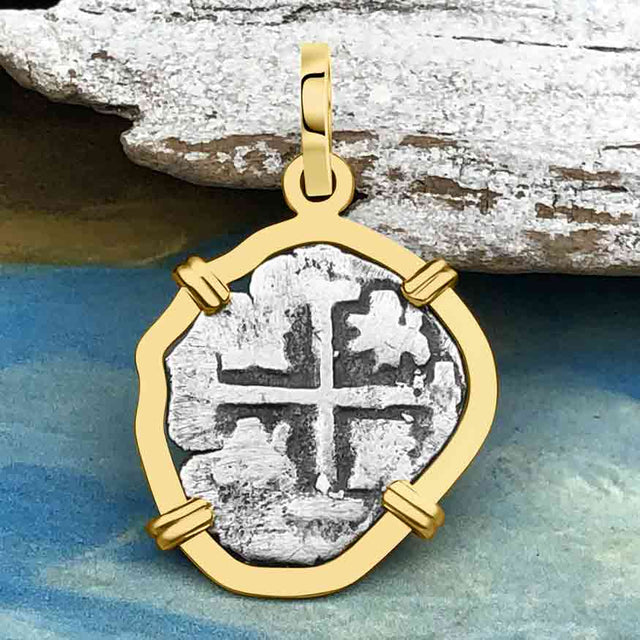1720s Rimac River "Good Luck" Spanish 1/2 Reale "Piece of Eight" 14K Gold Pendant