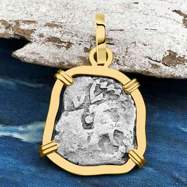 1740s Rimac River "Good Luck" Spanish 1/2 Reale "Piece of Eight" 14K Gold Pendant
