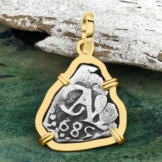 1685 Rimac River "Good Luck" Spanish 1/2 Reale "Piece of Eight" 14K Gold Pendant