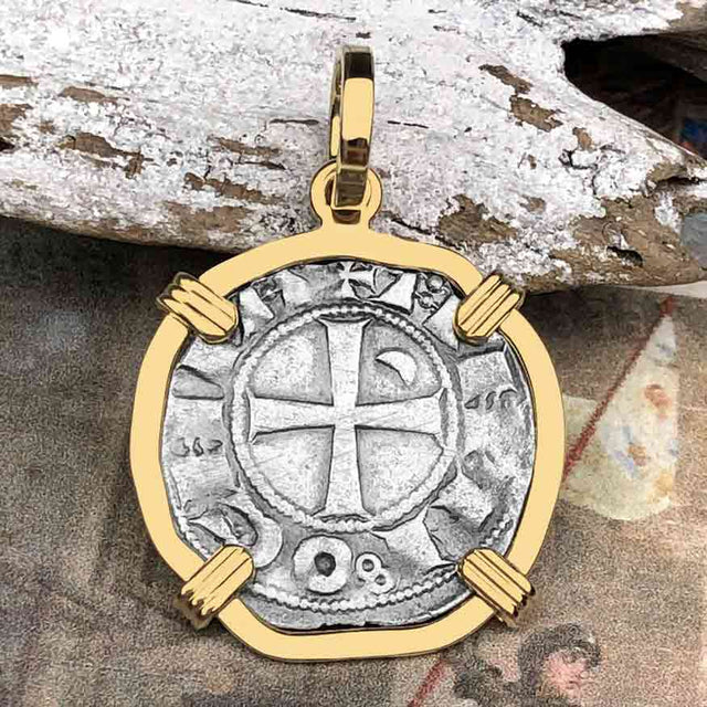 Templar Knights Era Antioch Crusader Medieval Silver Denier - Helmet Head - Coin of the Crusades 14K Gold Pendant