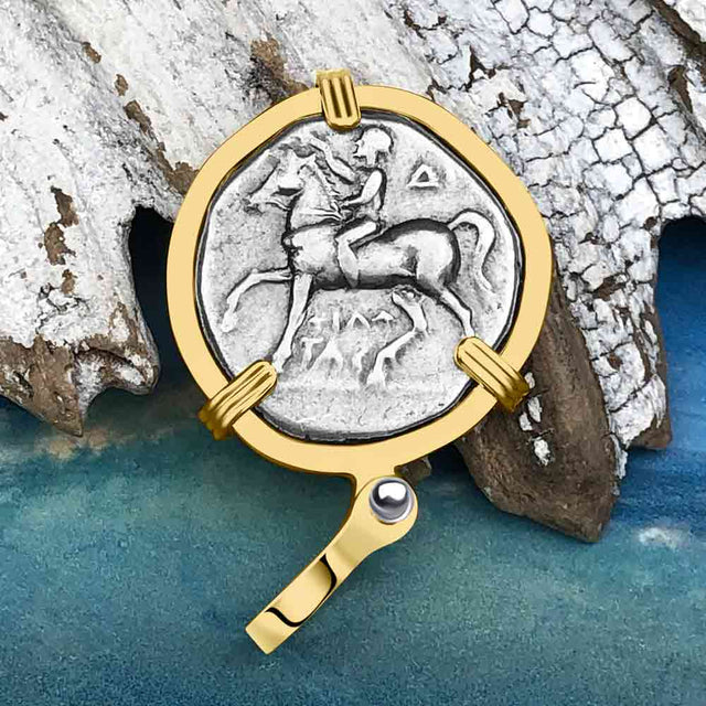 Ancient Greek Dolphin Rider “Boy on the Dolphin” Silver Nomos 14K Gold Pendant